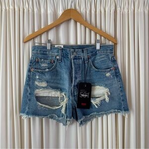 Levi's 501 Original Fit High Rise Women's Light Wash Distressed Cutoff Shorts 28